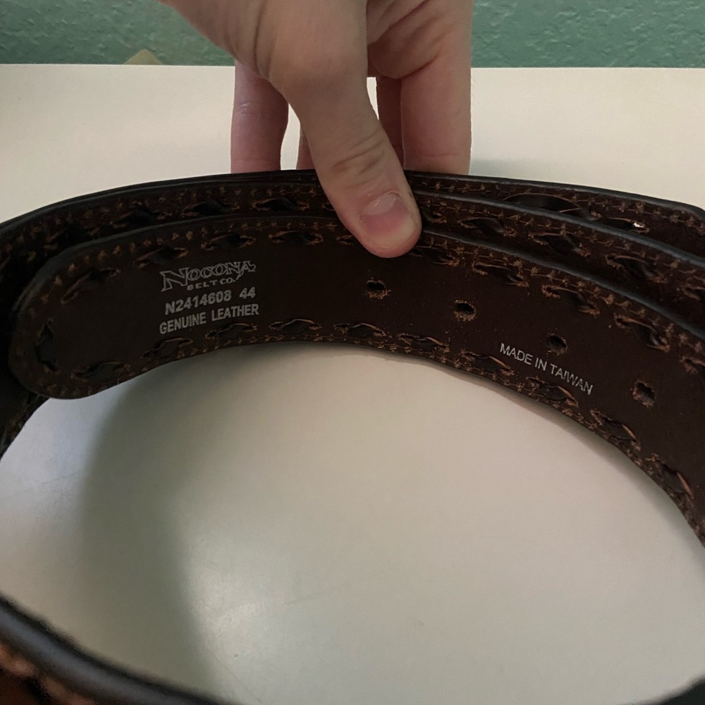 Nocona Turquoise and Brown Tooled Leather Belt - Picture 3 of 5